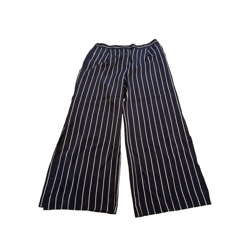 Trouve Pants Navy White Stripe Wide Leg Slit Dress Work Office Hot Large